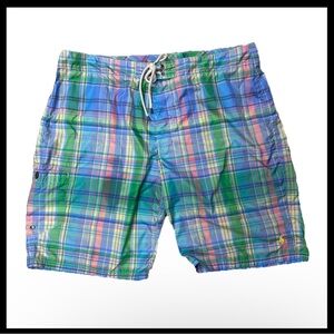 Polo Ralph Lauren Mens Plaid Multicolor Board Shorts Unlined Swim Trunks Sz 38
